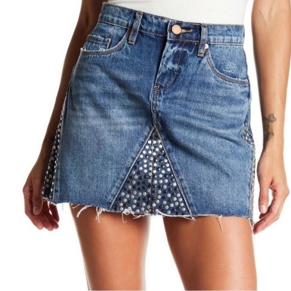 Blank NYC Blue Denim Skirt with Silver Studs - Picture 13 of 13